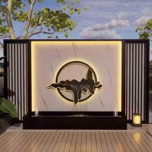 锈钢流水景不墙景墙观瀑布别氛墅喷泉鱼池院子假山围128墙幕可定