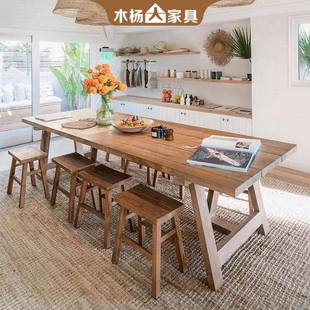木杨美式 工业风全实木家用复吃饭HAN桌酒店民宿古人方长形餐桌椅