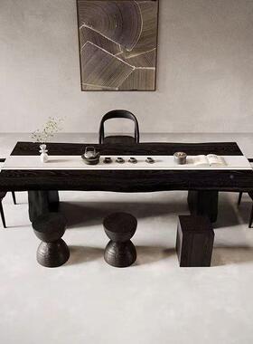 茶桌大板泡茶现代约客厅简公家一用体碳化实木办LVI室茶台轻奢新