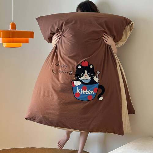 设计师款AB版被套全棉EZN水洗棉婴绒床单贴儿绣四件套保暖用床上