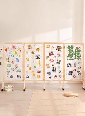 幼园手工作品字画摄影置物架屏风隔断19可格展示架网实木移动折儿