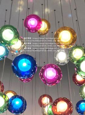 复式楼梯吊灯中别空楼旋转玻墅DUD吧台餐厅灯创意工程璃泡泡吊球