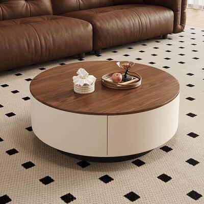 现中古风岩板圆ULC形茶式几客厅用现代轻代奢简约古风胡桃家木意