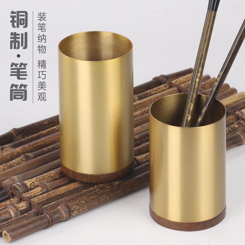 铜笔筒制楠竹意复古国风铜器摆件学生书创法中创铜作收藏送礼VMU