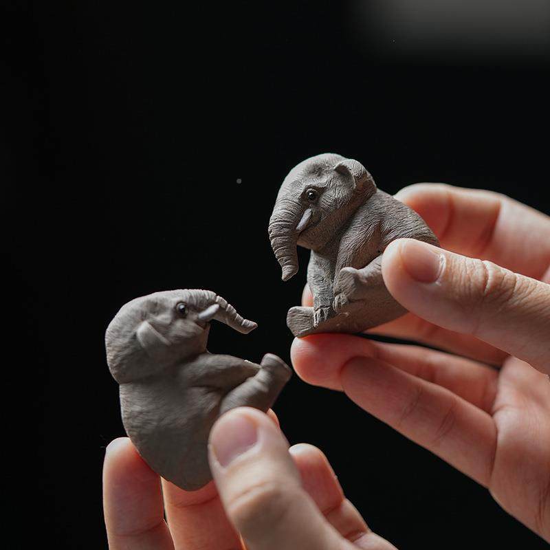 宜养兴原矿紫砂小象茶件HYF宠摆精品可可爱大象对象工茶盘茶桌手