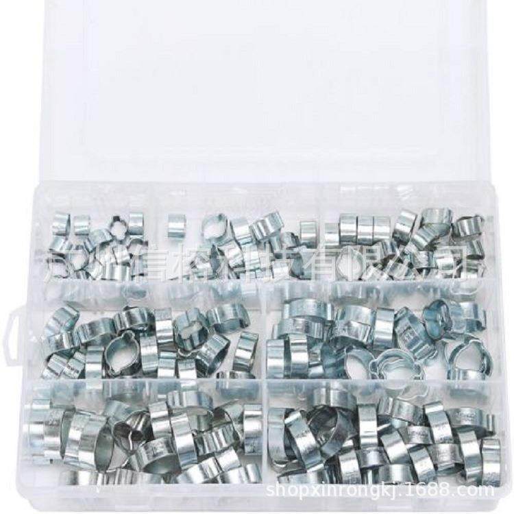 跨境140PC镀锌耳箍圈盒S装DTE镀白双锌双耳无极卡箍耳型管夹