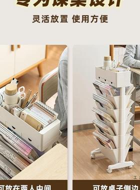 多生功能书桌旁收纳置物架可移带桌轮学教室动书本收F9669SST纳边