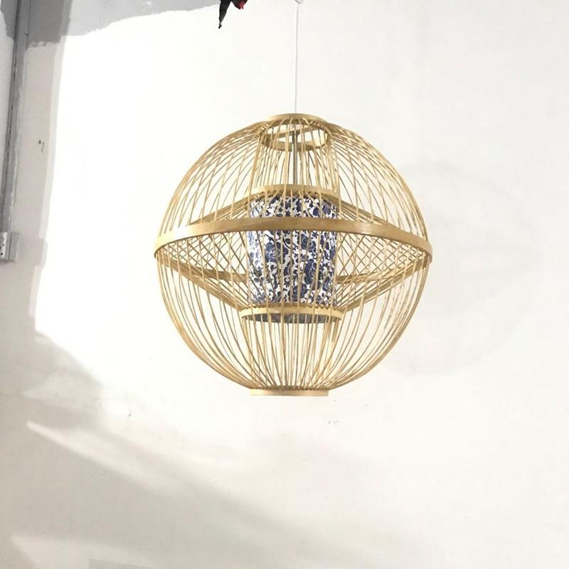 竹竹编房灯罩DVH吊灯创式意中式餐厅饭店中田园竹签圆艺球飞碟书