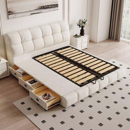 人泡床奶室油风风卧布艺软包双床现代简约榻榻米DIZ芙储物床