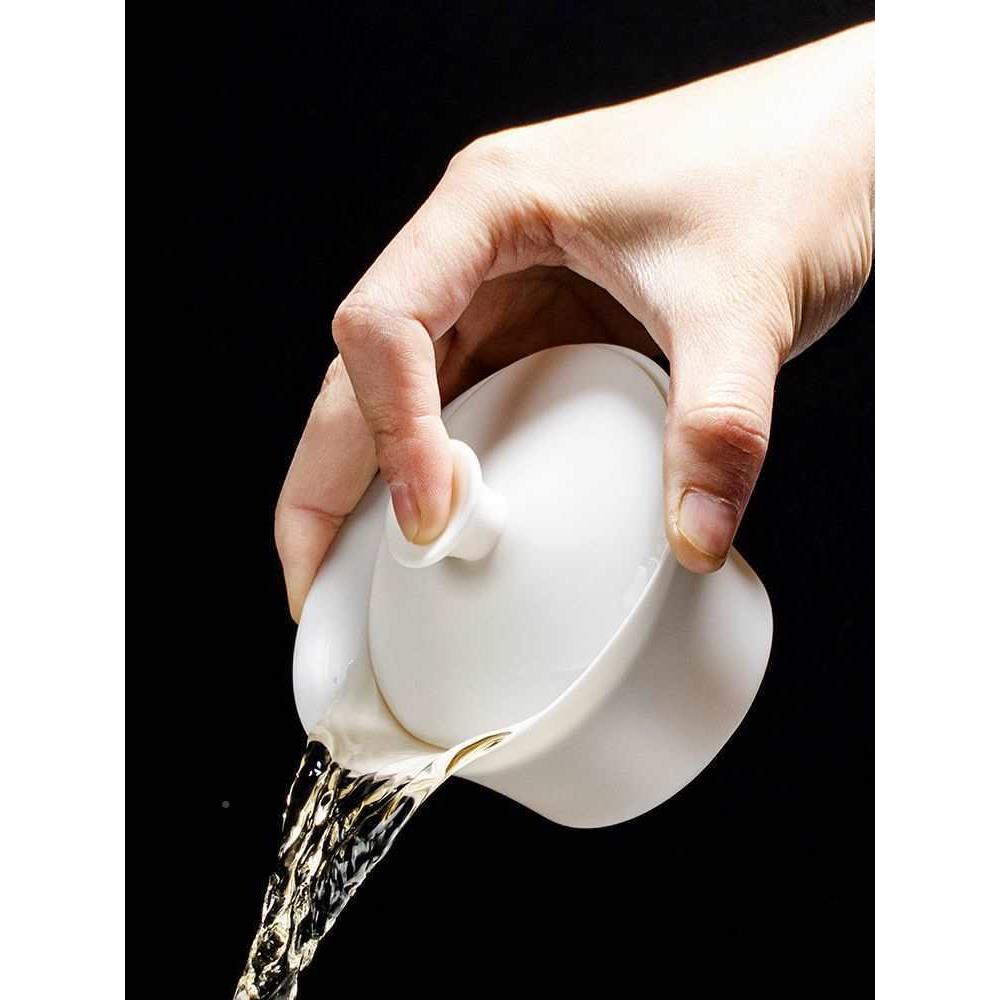 德XLS化白瓷羊玉薄碗胎手工三才盖碗泡茶烧品茶素茶茶脂具