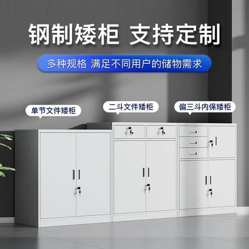 柜带锁家用储物柜铁子二斗柜办公室文件柜皮见描述钢制桌矮下收纳
