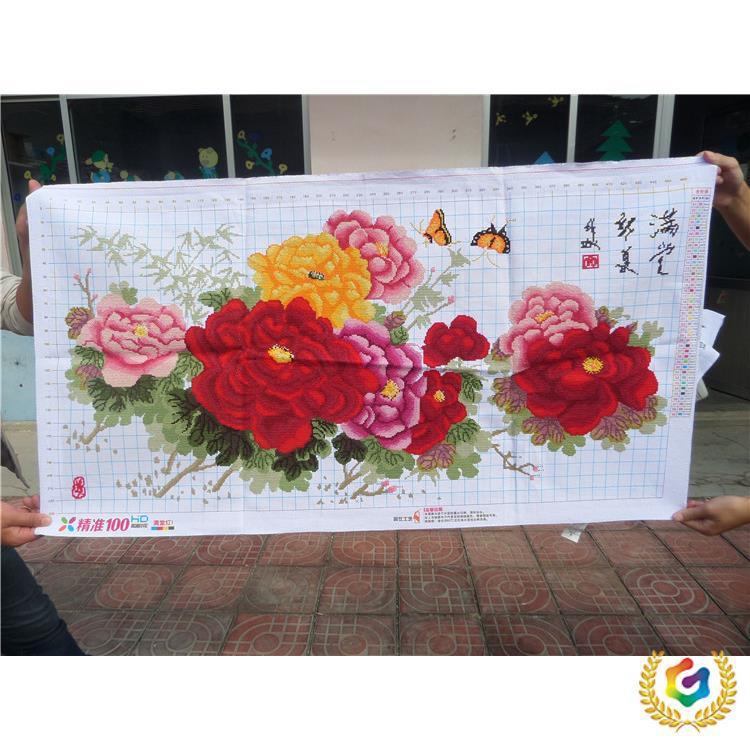 Fh(^l^lh?纯绣手工十字成品满堂红牡丹花新款客厅花富贵已绣好卉