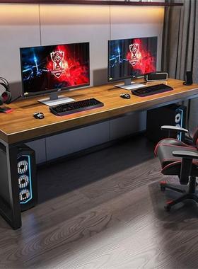 实木人电人脑桌台双式家VDM用电竞桌简室约卧大板书桌工作台两长