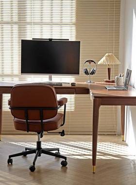 黑胡木实木转角书桌轻奢简约桃一体家型电脑桌电竞桌LRG用办公工