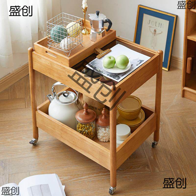 7W实木移动边几DRF茶几茶桌日式简约迷你角几小方桌轮边小推带可