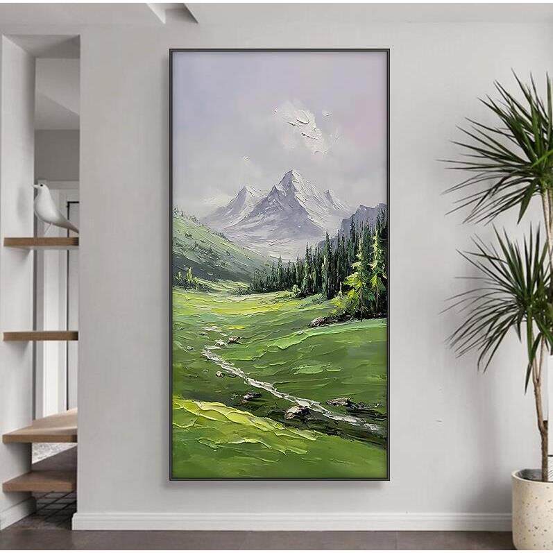 手绘油画背有画靠代山玄关装饰FVK山水风景入户玄幻挂画现壁画纯
