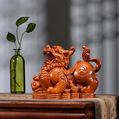实木雕招财摆开貔貅件一对财皮招财貔貅丘客厅中式装饰办公室桌业