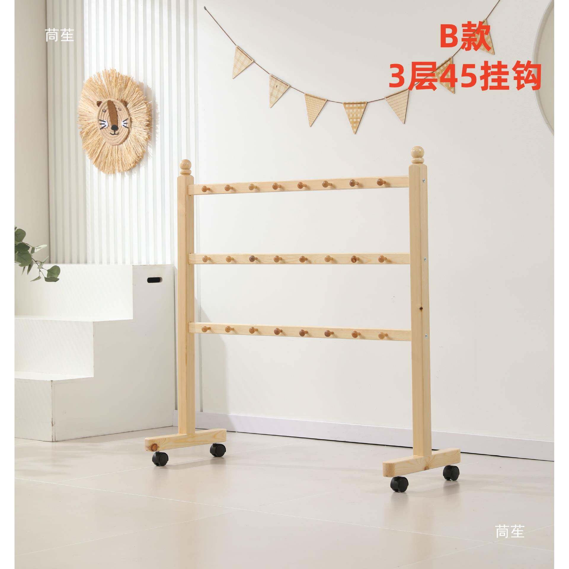 幼儿园木孔毛巾架落地式可移动儿童毛巾tj#hyhsd架子巾樟子松实免