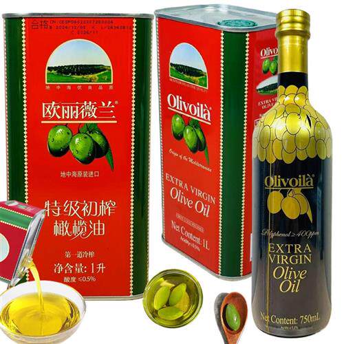 西班牙原装进口欧丽薇兰特级初榨冷榨多酚橄榄油1L凉拌炒菜特价