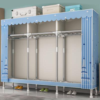 简衣柜家用卧室组纳装布柜衣全易钢架加粗加固出租房用收FPA柜挂
