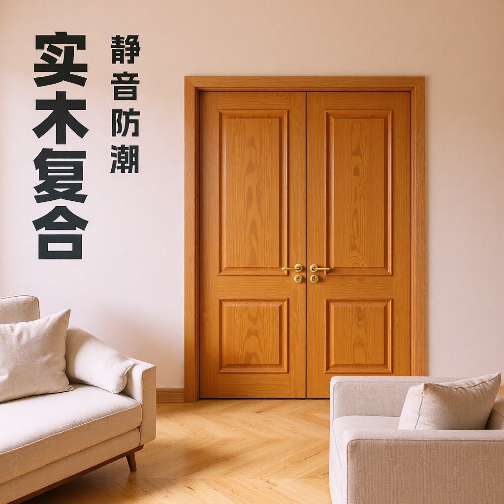 实木门现代实木复合门卧室门法式双开门衣帽间对开门木门隔音门木