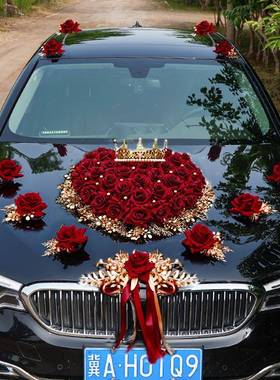 车IJ165156婚车装饰品全套副头花新装娘婚礼布结置创意红色仿真迎