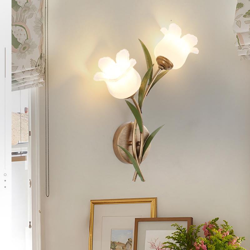 法式园古卧室床头壁灯简田约现代创意式花朵复房美间客厅背景785