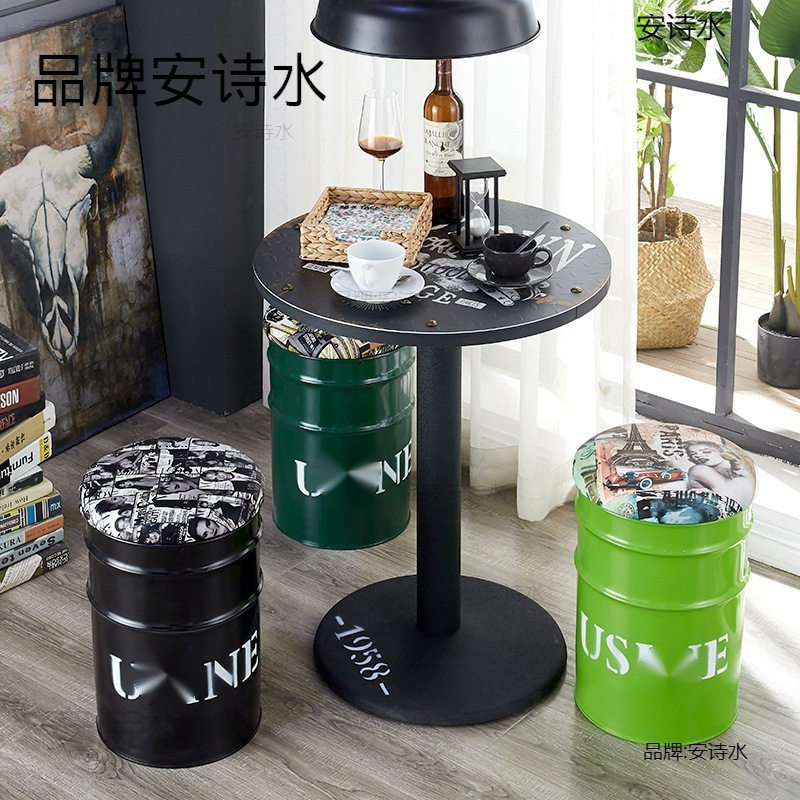 油桶凳子时尚收纳圆个性服装店拍照工业风油漆桶铁桶铁艺桶凳