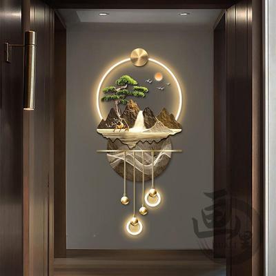 流水生财2玄关装饰画高档LED灯画画山水风景入走廊KF吊坠山过道挂