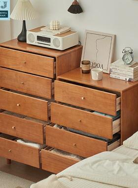 实斗柜樱桃色木客色厅边柜家用原木柜收纳抽屉柜zy301020简约现代