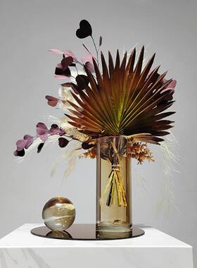 代轻奢璃托盘22790仿真花艺三件件摆套客厅干花玻绿植假花样板房