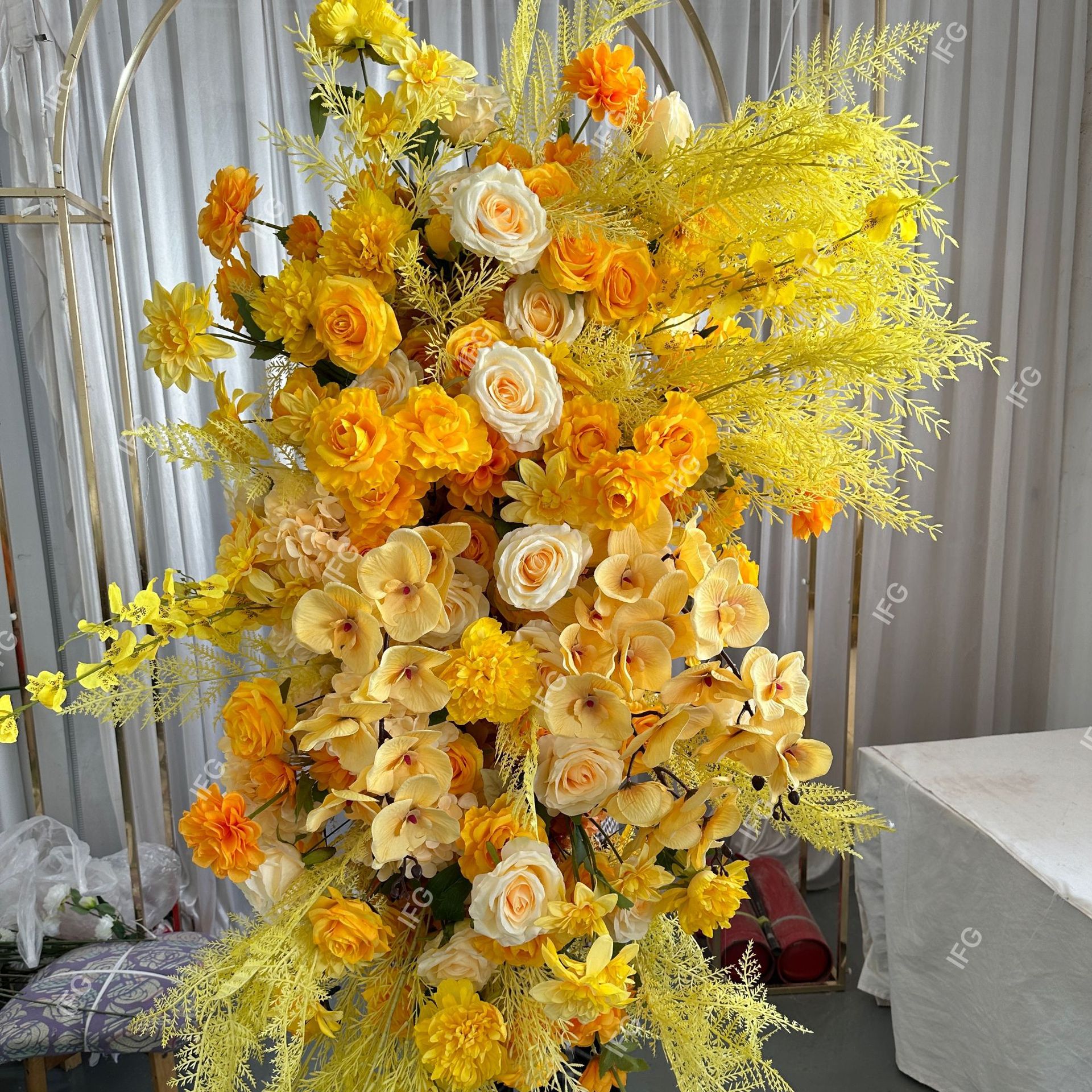 IFG婚礼仿真花片100*60黄系
