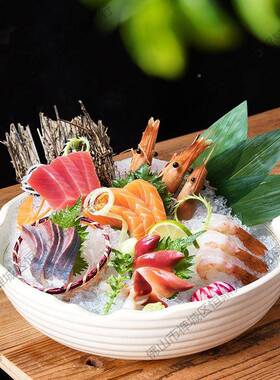 日LEJ式料理餐具复古陶文刺身盘海拼盘三鱼冰瓷盘鲜创意造型大碗