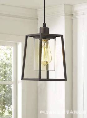 美贸式乡村线形铁艺复餐过厅个性吊灯供货易87365餐厅古道灯