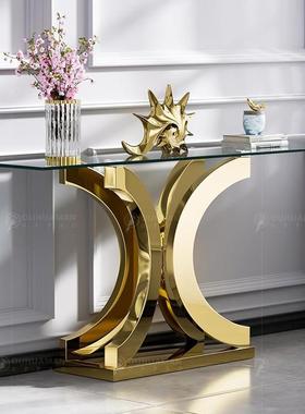 轻奢岩板玄关桌子墙代风现简约户半圆酒店端景靠台入80732装饰玄关台