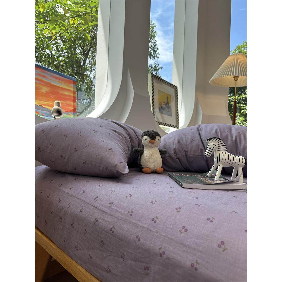 A类母婴双层纱魅紫小樱桃纯棉床笠床单单件1.35米全棉保护套床罩,3C数码配件,USB多功能数码宝,淘宝优惠券,粉丝福利购,淘宝优惠卷