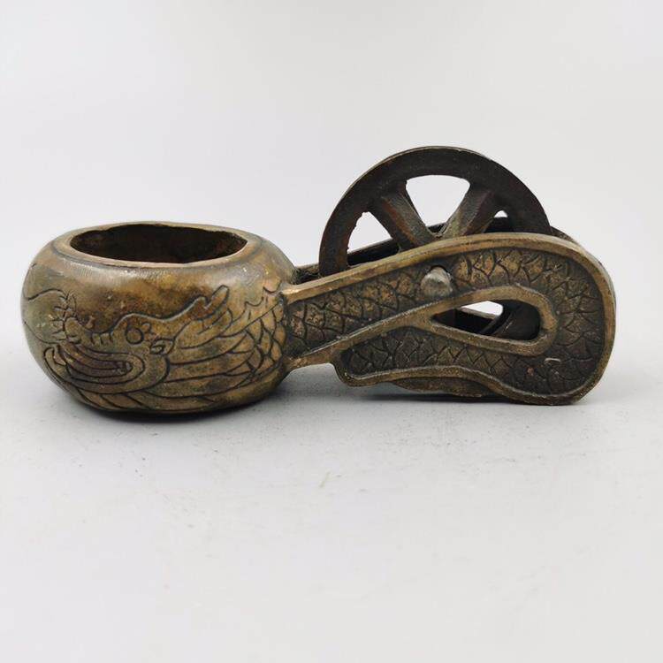 纯铜墨斗 彷古古玩收藏铜器木工龙纹画线器具 装饰工艺品礼品摆件