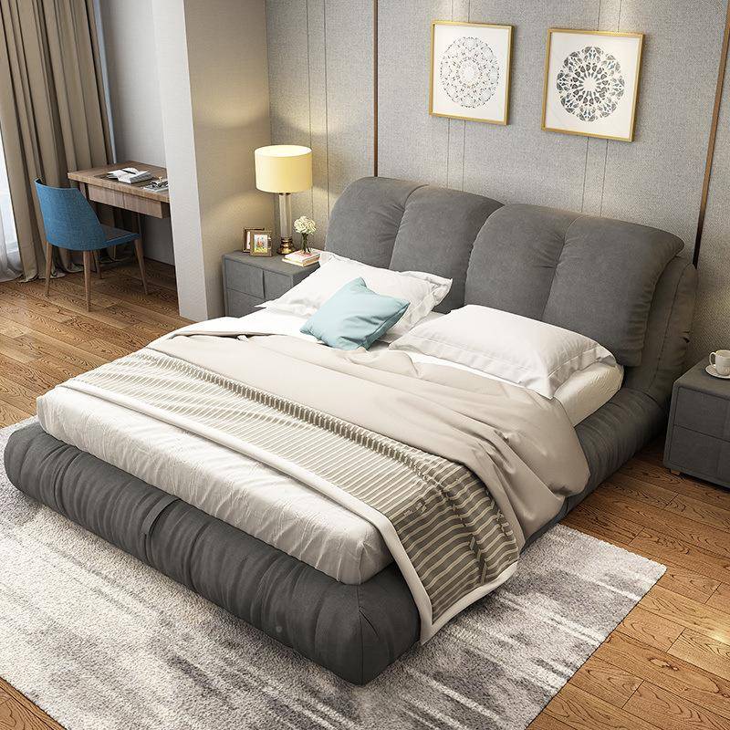 布艺床PJF拆洗简现代双人床1.可8主米布床榻榻米储物床婚床约卧家