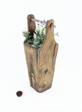 厂家销复古售木CF18666质水桶型带提干花瓶花桶民宿造客厅手电视