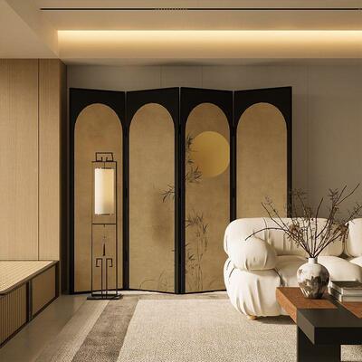 新中式屏客风室折叠可移动厅玄茶室卧关床头折NSI屏竹子月亮