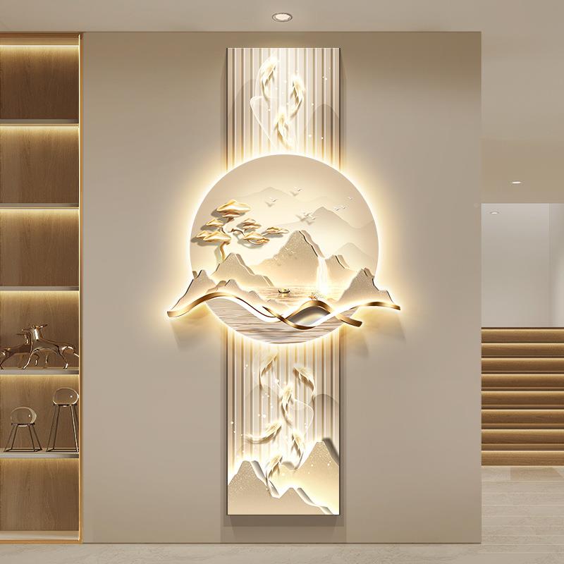 九图入户玄关装饰廊画202年新款鱼高端带灯走挂BSJ5画客厅轻奢山