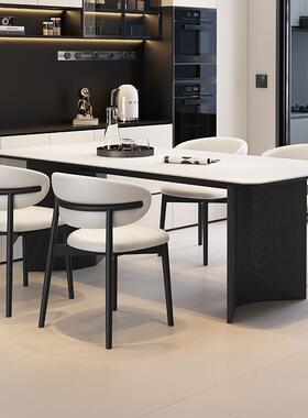 现代简约实木小户型意式极白色岩板长方桌NUE形餐椅家组合简用饭