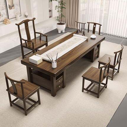 新中式国学实木平桌面款书桌房书法DD8THTM7室书古典书桌带抽屉可