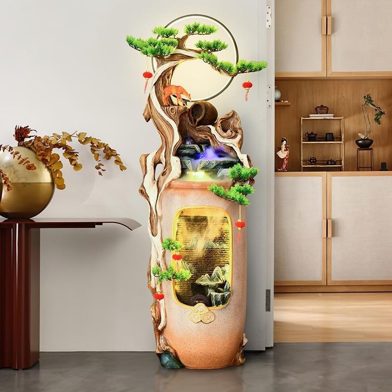 中式财假山流水喷泉摆件循饰环水客玄关家居装厅办公室开业招2304