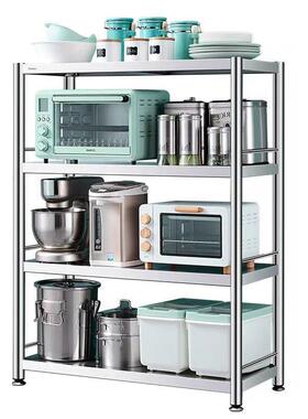 落地微收纳架多置层货架架不锈四层QWI储钢物架波炉烤箱厨房物架