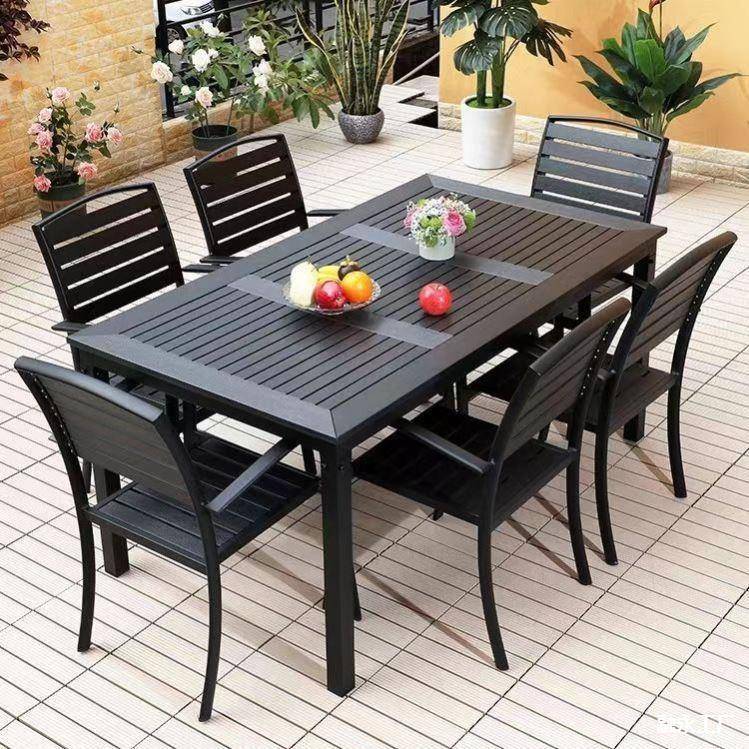 露天桌椅户外组合小桌子花园防腐木藤编小茶几铸铝防晒别墅塑木