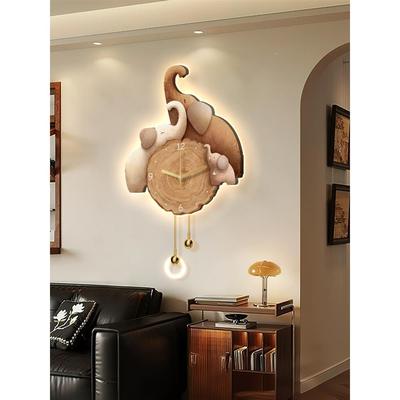 古风钟客无品牌/厅装饰画2025新款一三口家大象挂时钟餐厅创中意