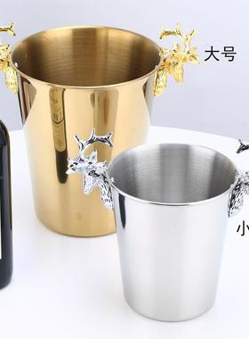 加厚创意鹿头冰桶不锈钢红酒槟吧桶装冰块粒桶酒香LBB酒店TKV啤酒