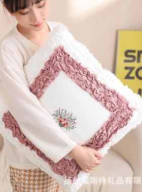 网红夕颜抱款枕心靠形蕾丝方形靠垫客沙gzc30136发民宿装饰抱枕厅