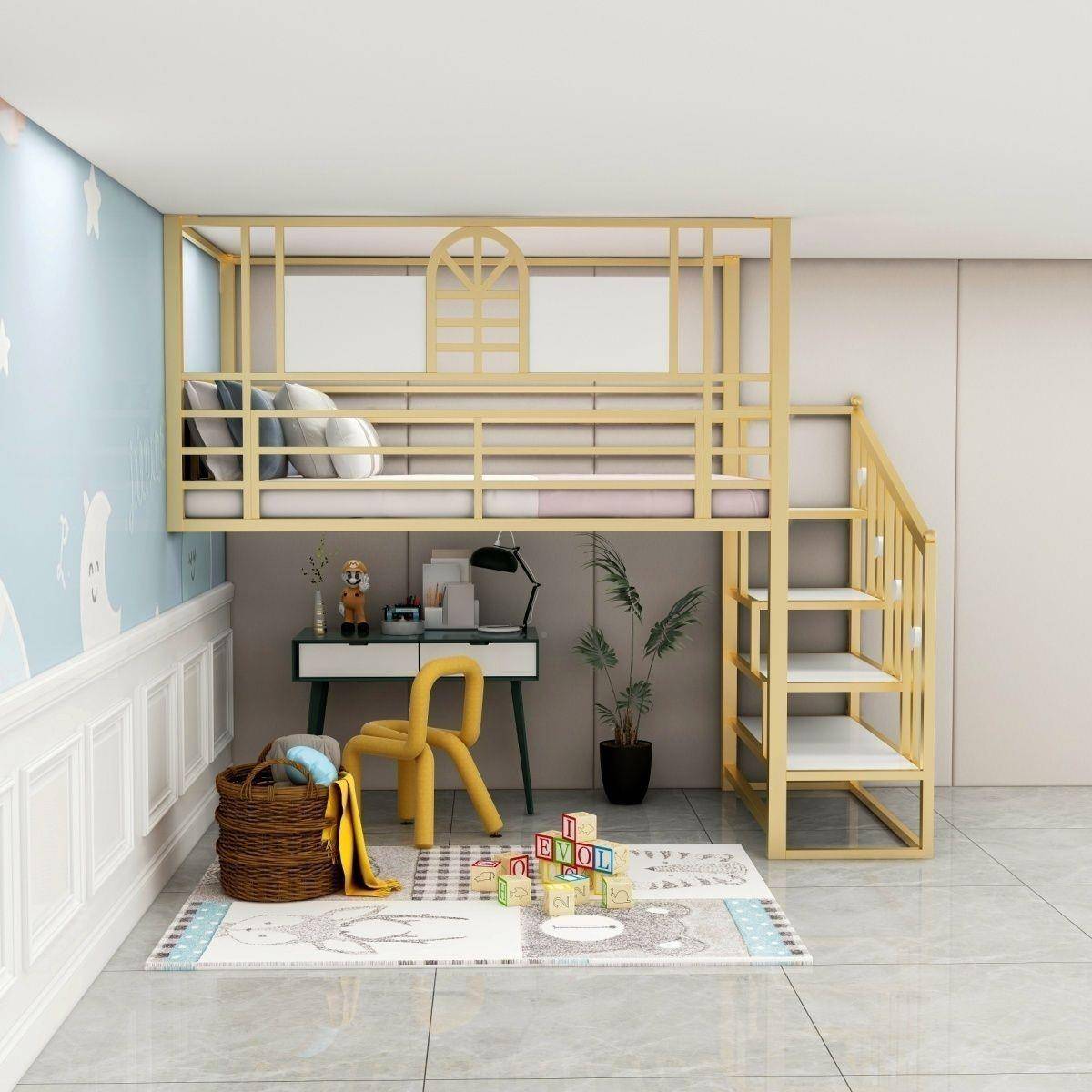 儿童床半高床上床VSW下空高床lof楼t书桌一阁体架带衣柜城堡树屋